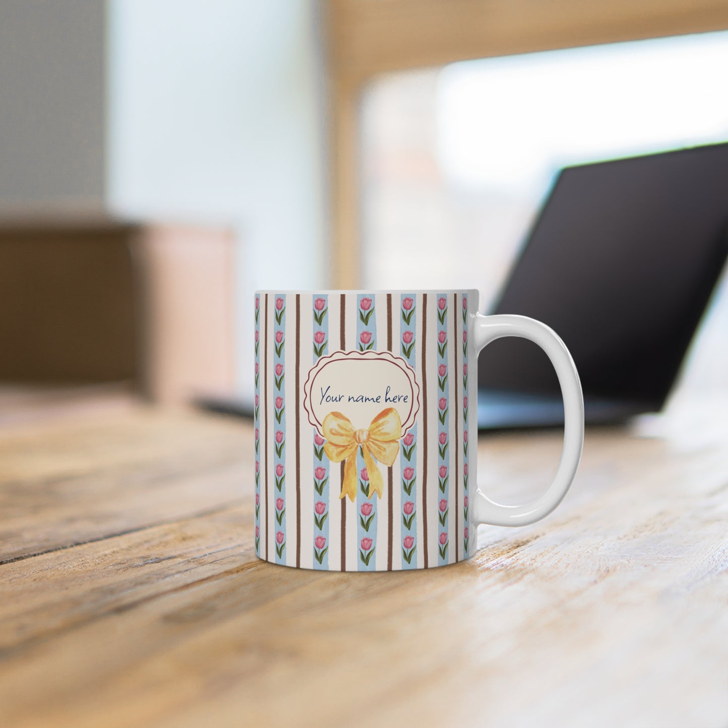 Personalized Little Tulips Mug 2 – Custom Name Coffee & Tea Cup, 11 oz Floral Ceramic Mug