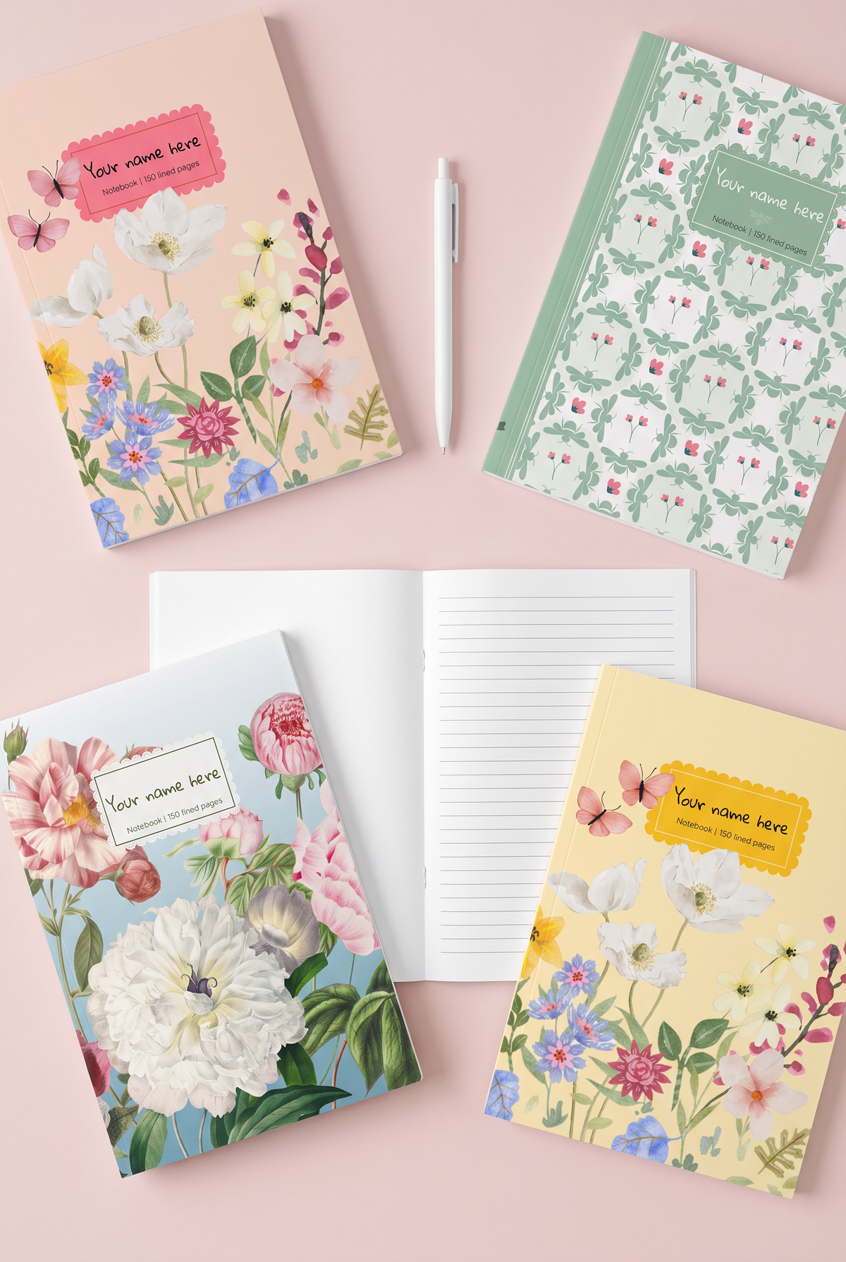 Softcover Notebook A5 Golden Blooms — Personalized Journal, Wildflower Design