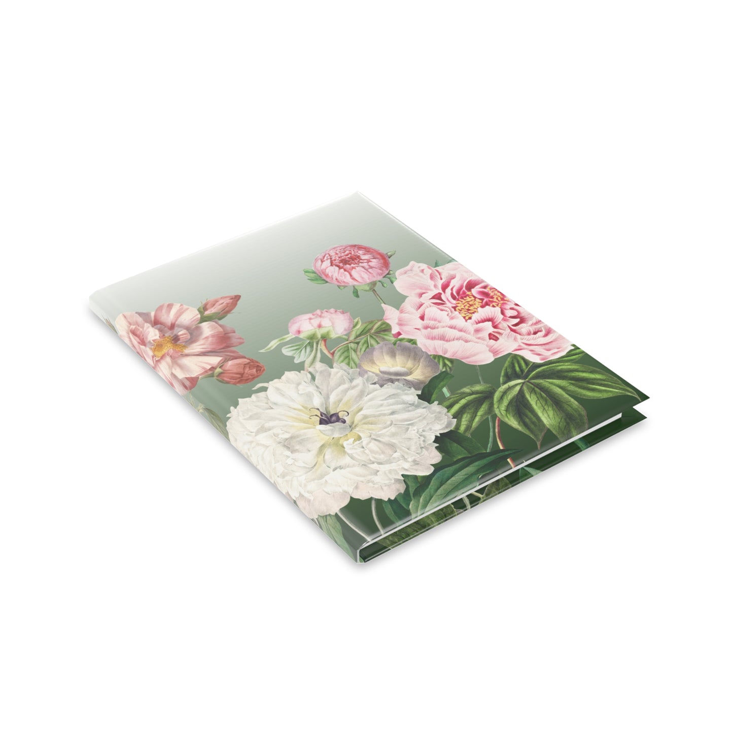 Vintage Peony Floral Green Hardcover Notebook