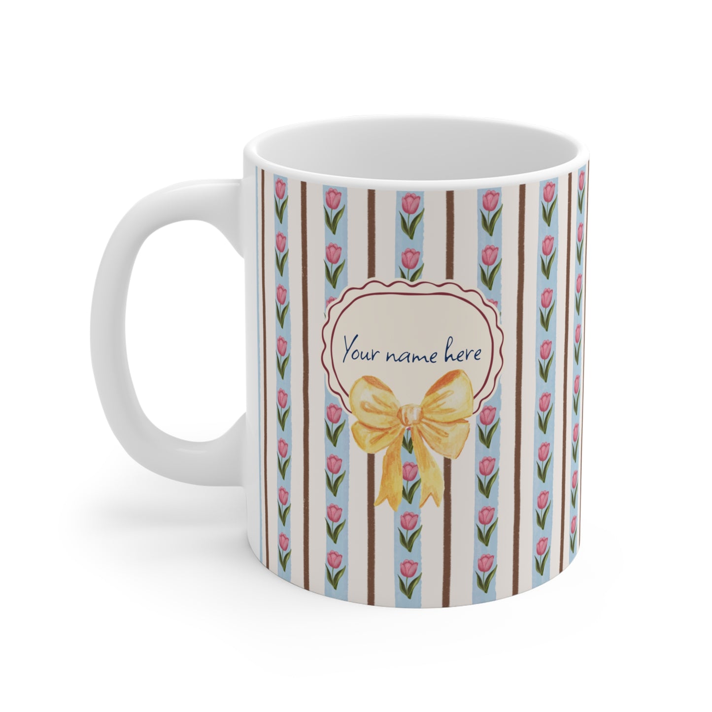 Personalized Little Tulips Mug 2 – Custom Name Coffee & Tea Cup, 11 oz Floral Ceramic Mug