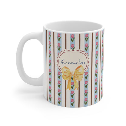 Personalized Little Tulips Mug 2 – Custom Name Coffee & Tea Cup, 11 oz Floral Ceramic Mug