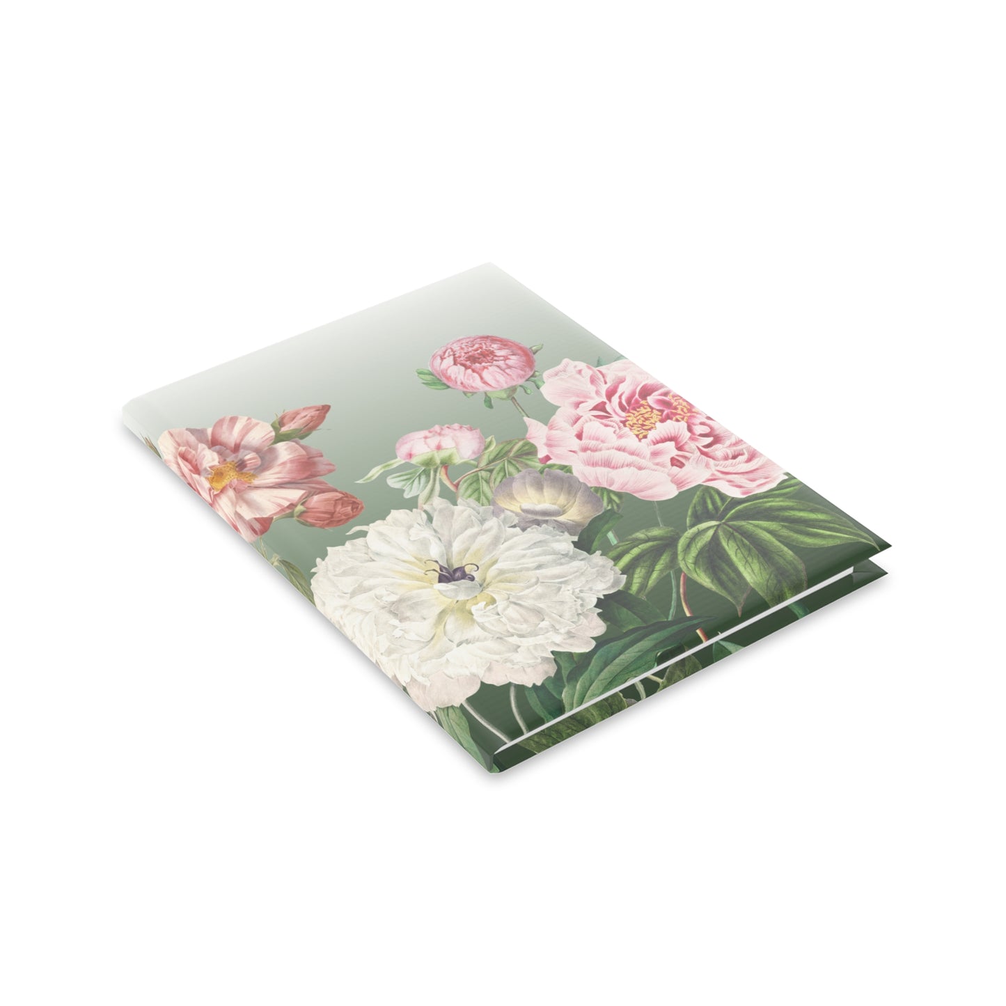 Vintage Peony Floral Green Hardcover Notebook