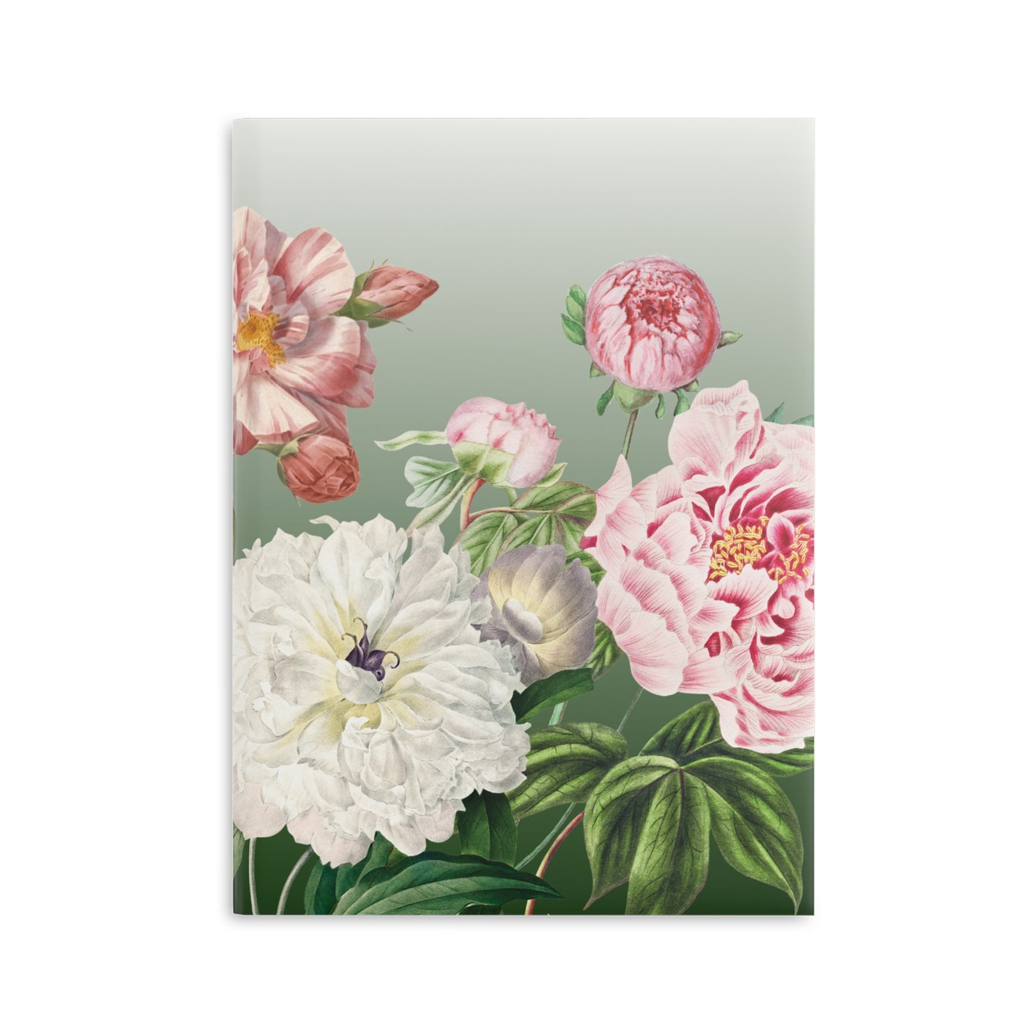 Vintage Peony Floral Green Hardcover Notebook