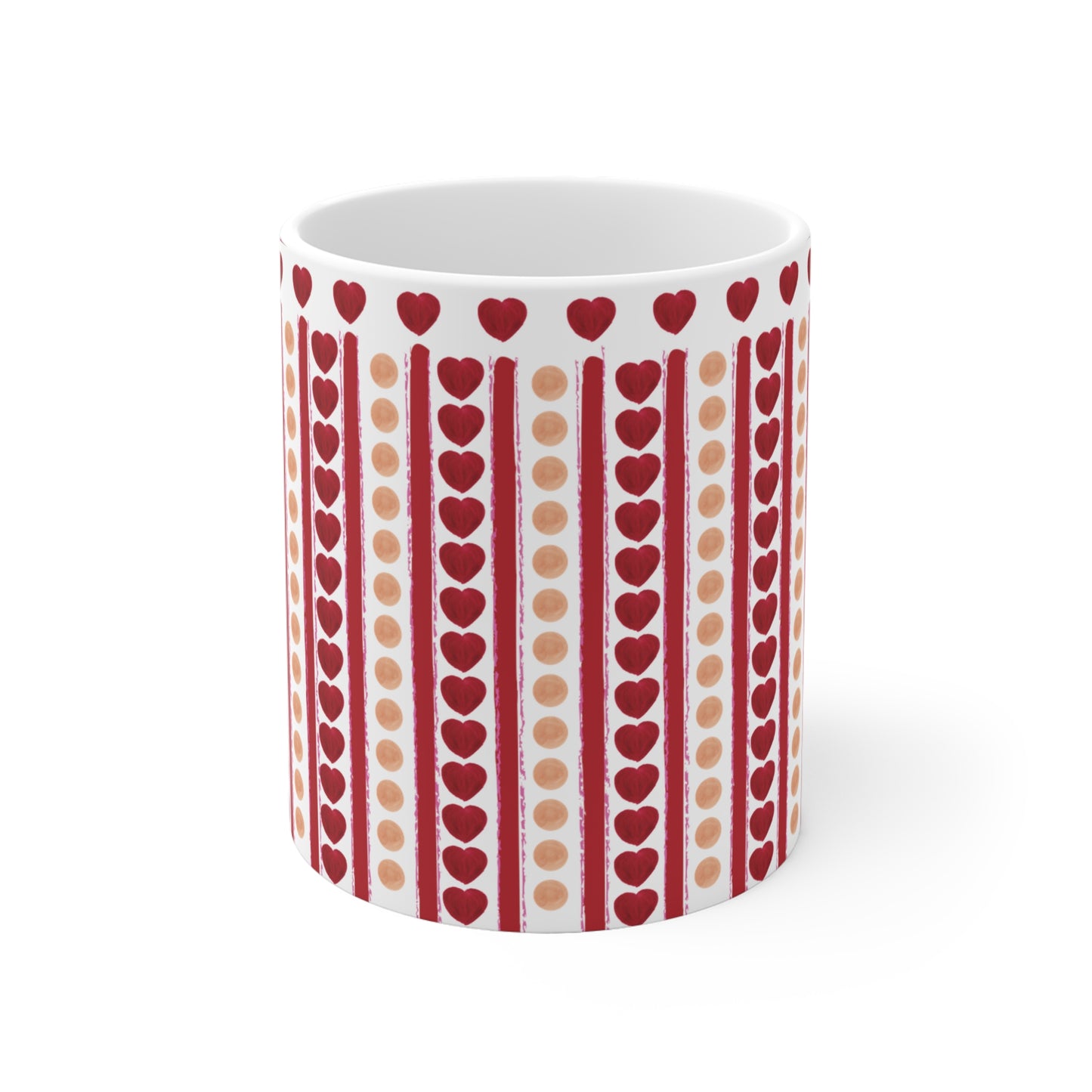 Red Heart Pattern Ceramic Mug – 11 oz Romantic Coffee & Tea Cup