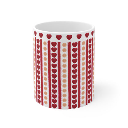 Red Heart Pattern Ceramic Mug – 11 oz Romantic Coffee & Tea Cup