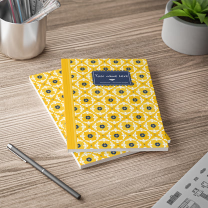 Softcover Notebook A5 White Bees & Floral Pattern — PERSONALIZED Decorative Journal