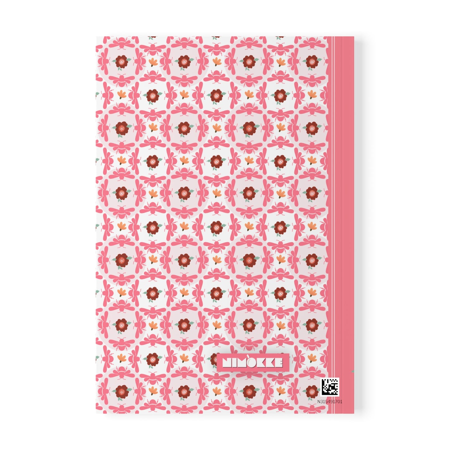 Softcover Notebook A5 Pink Bees & Floral Pattern | Decorative Lined Journal