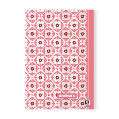Softcover Notebook A5 Pink Bees & Floral Pattern | Decorative Lined Journal