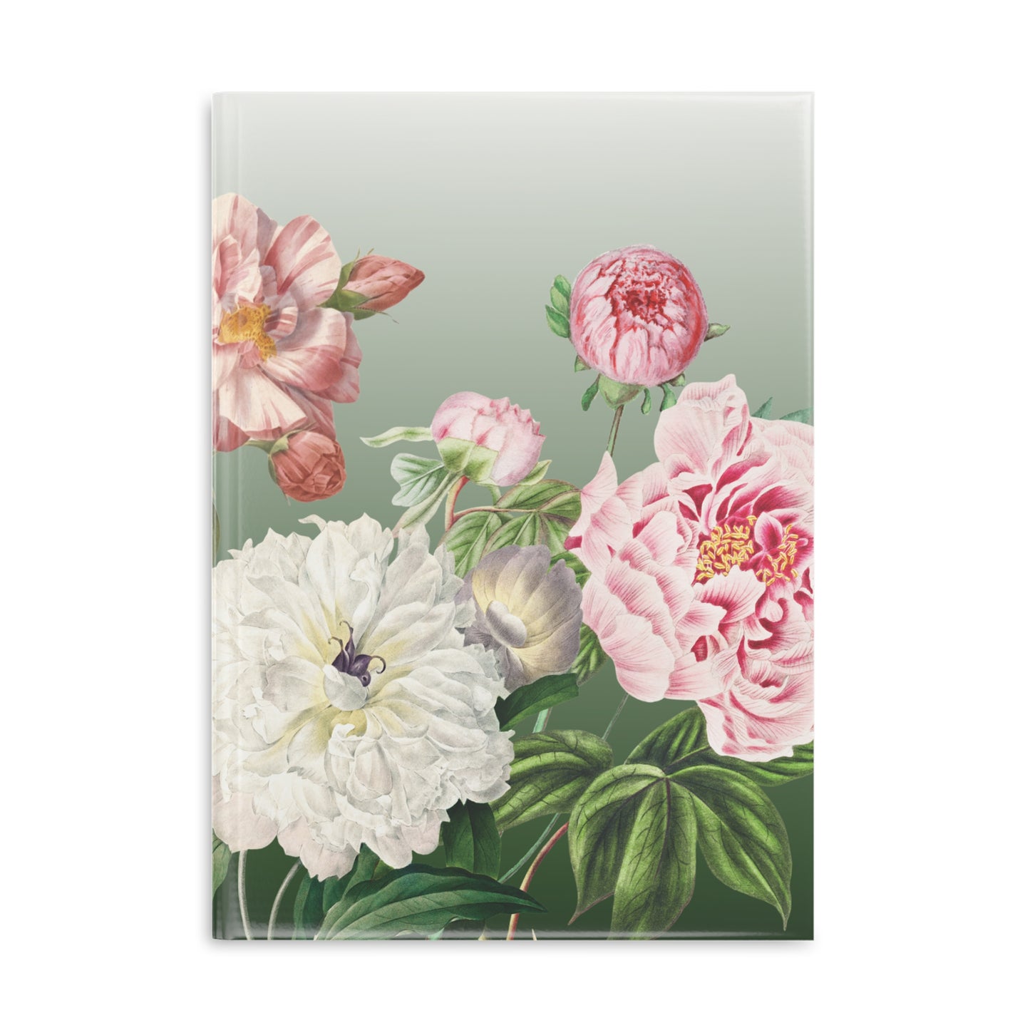 Vintage Peony Floral Green Hardcover Notebook