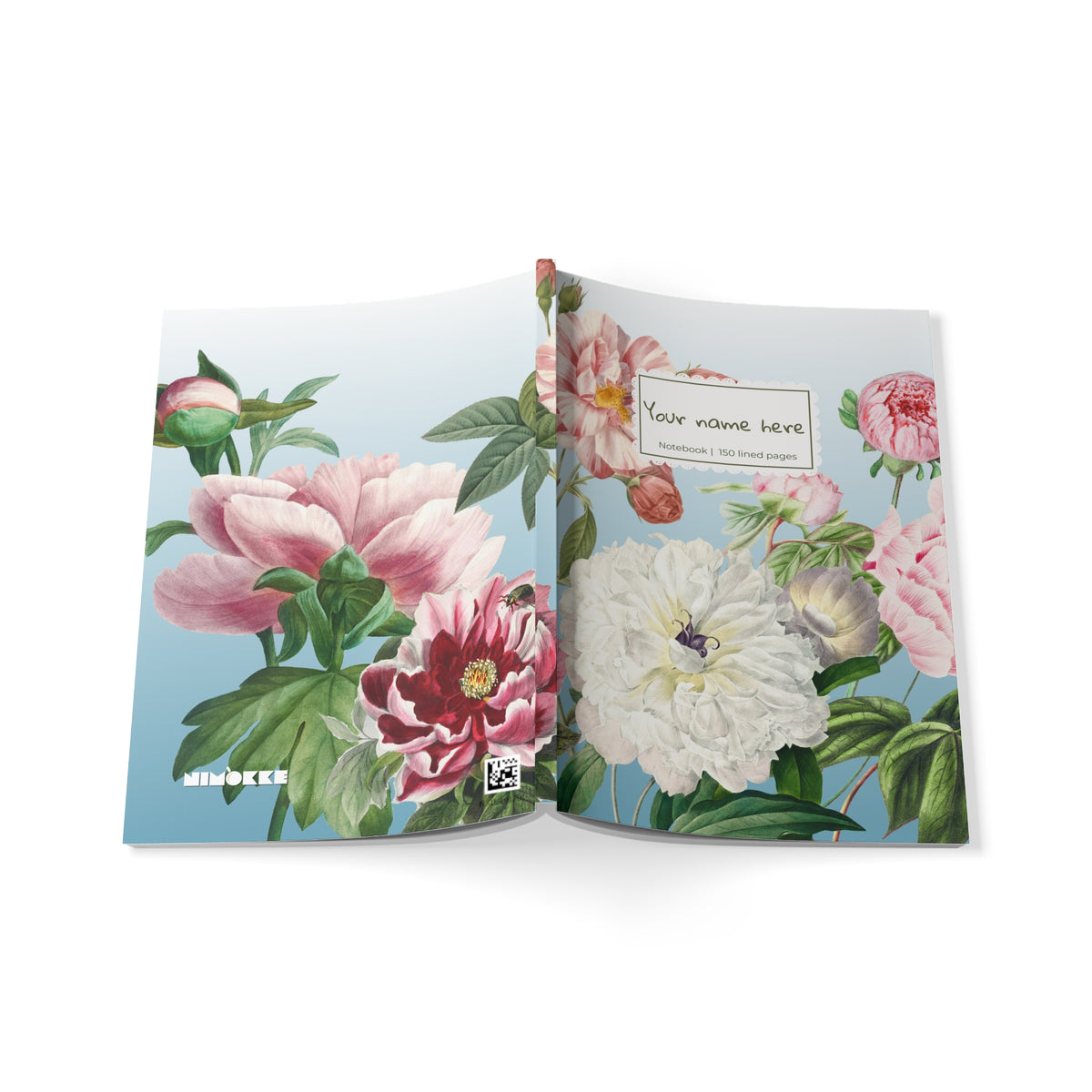 Floral Peony A5 Softcover Notebook | Personalized 'Your name here' Journal, Vintage Botanical Design