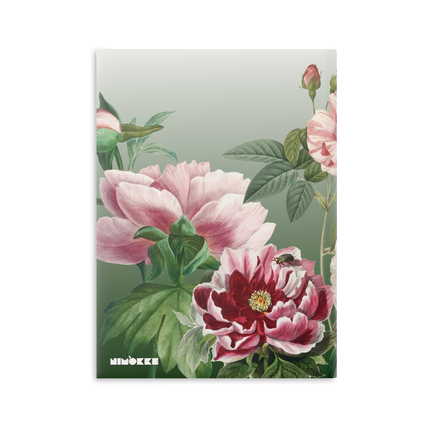 Vintage Peony Floral Green Hardcover Notebook