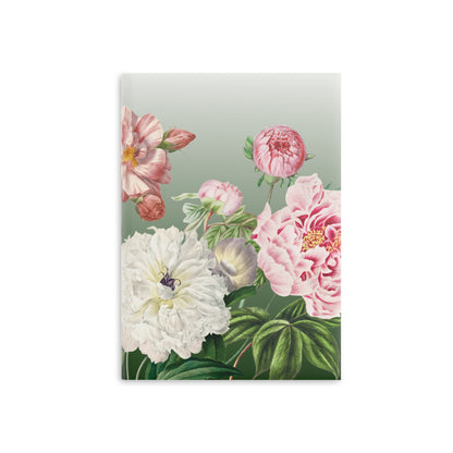 Vintage Peony Floral Green Hardcover Notebook
