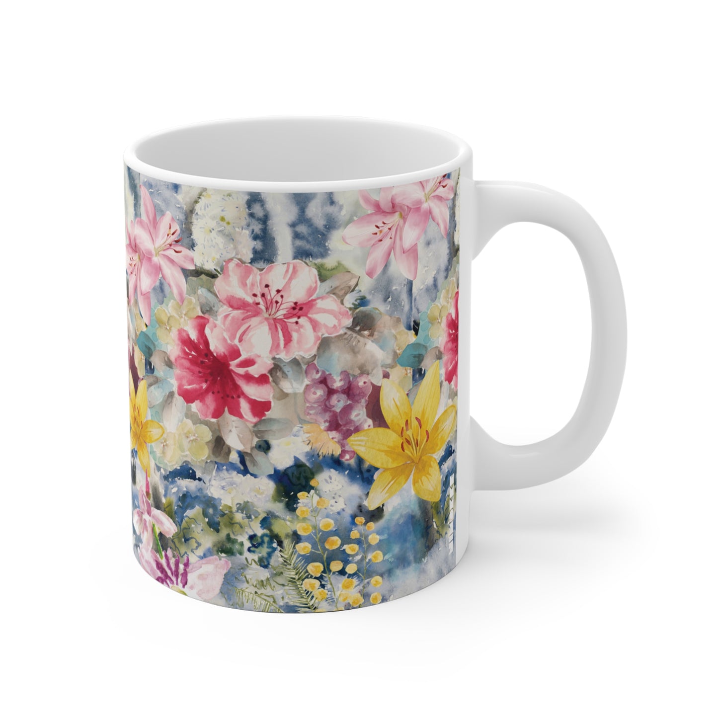 Floral mug with a colorful watercolour pattern perfect gift for garden lovers