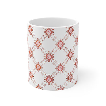 Victorian Floral Pattern Pink (White) Ceramic Coffee Mug
