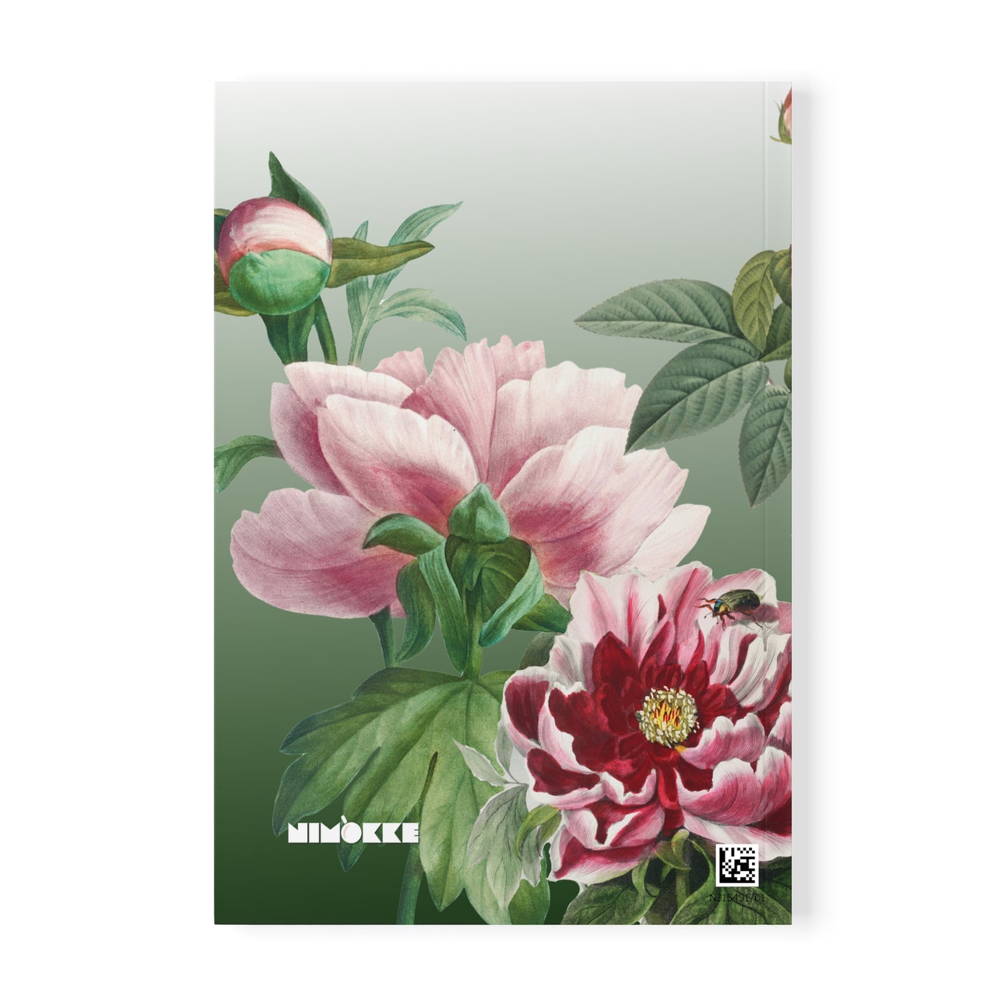 Floral Peony Green A5 Softcover Notebook  — Personalized 'Your name here' Journal, Vintage Botanical Design