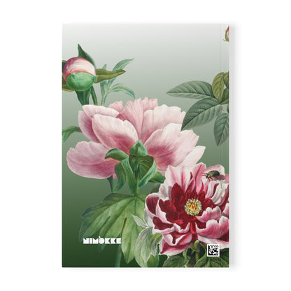 Floral Peony Green A5 Softcover Notebook  — Personalized 'Your name here' Journal, Vintage Botanical Design