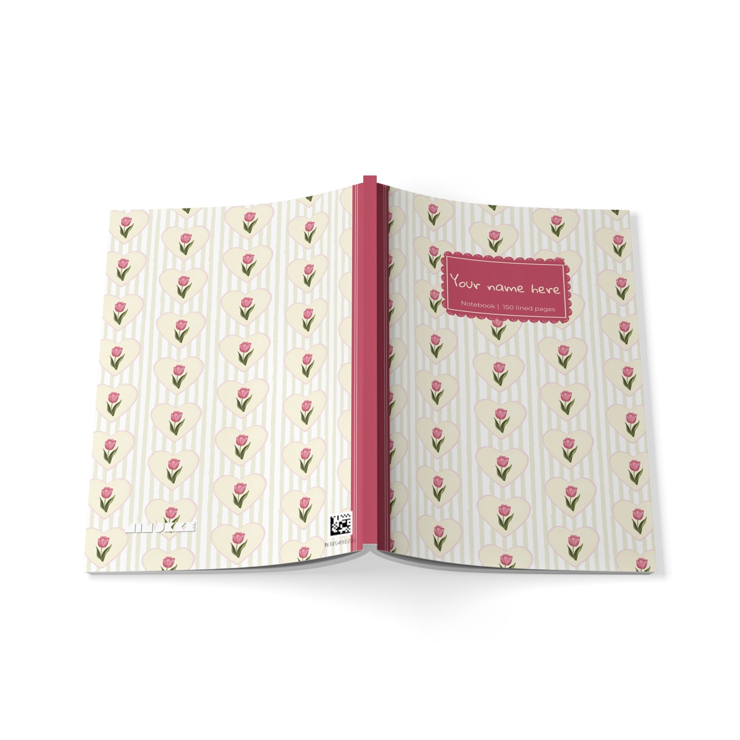 Tulip Heart Floral Notebook A5 Pink – Personalized Softcover Journal