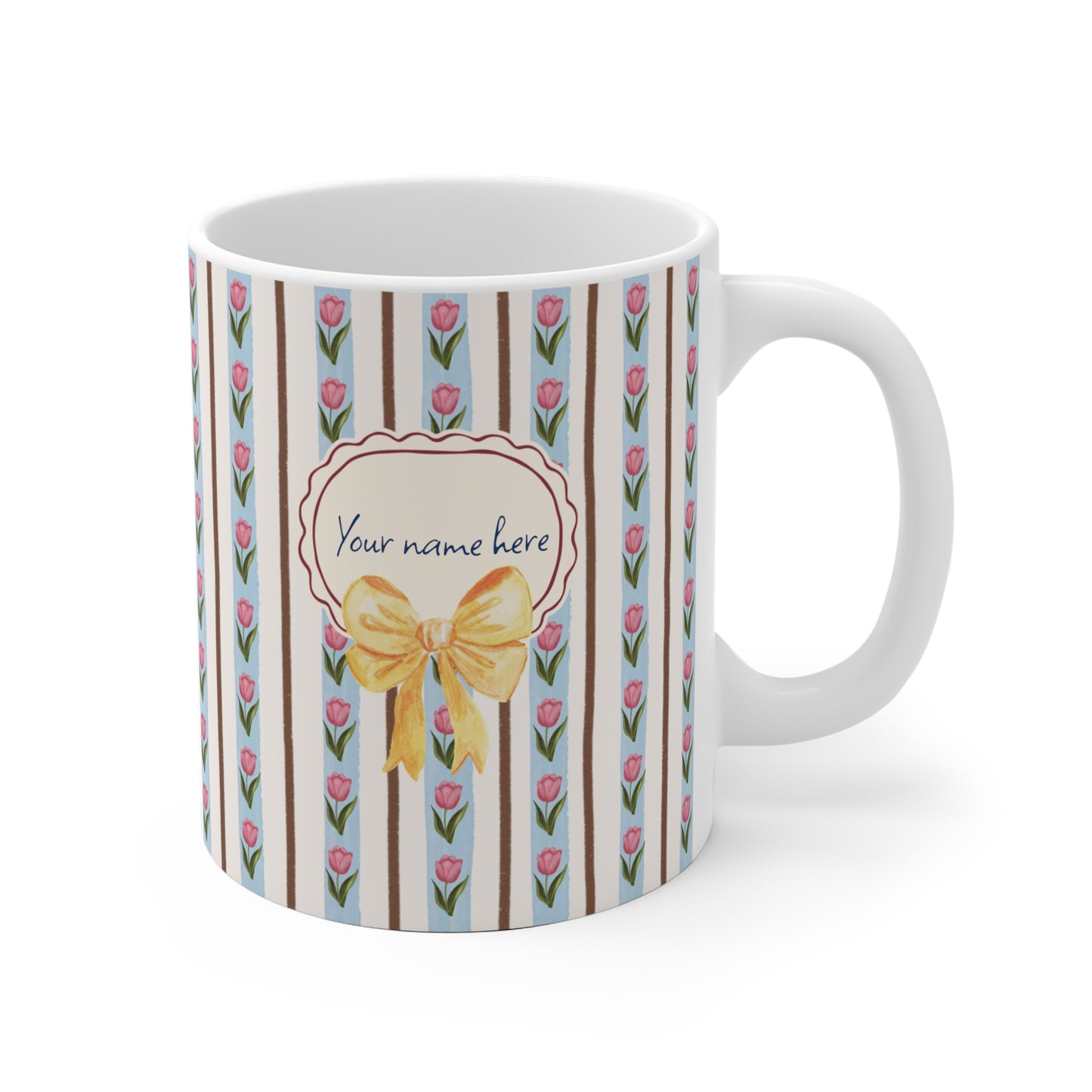 Personalized Little Tulips Mug 2 – Custom Name Coffee & Tea Cup, 11 oz Floral Ceramic Mug