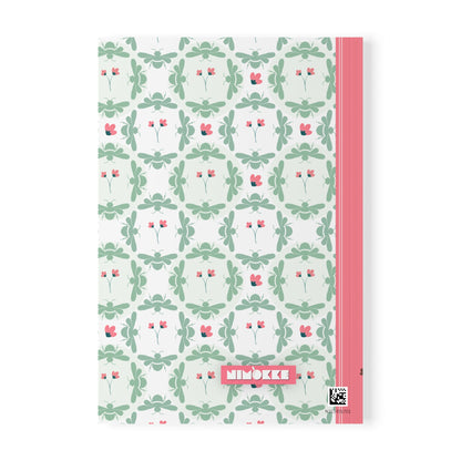 Softcover Notebook A5 Green Bees & Little Pink Flowers — PERSONALIZED Decorative Journal
