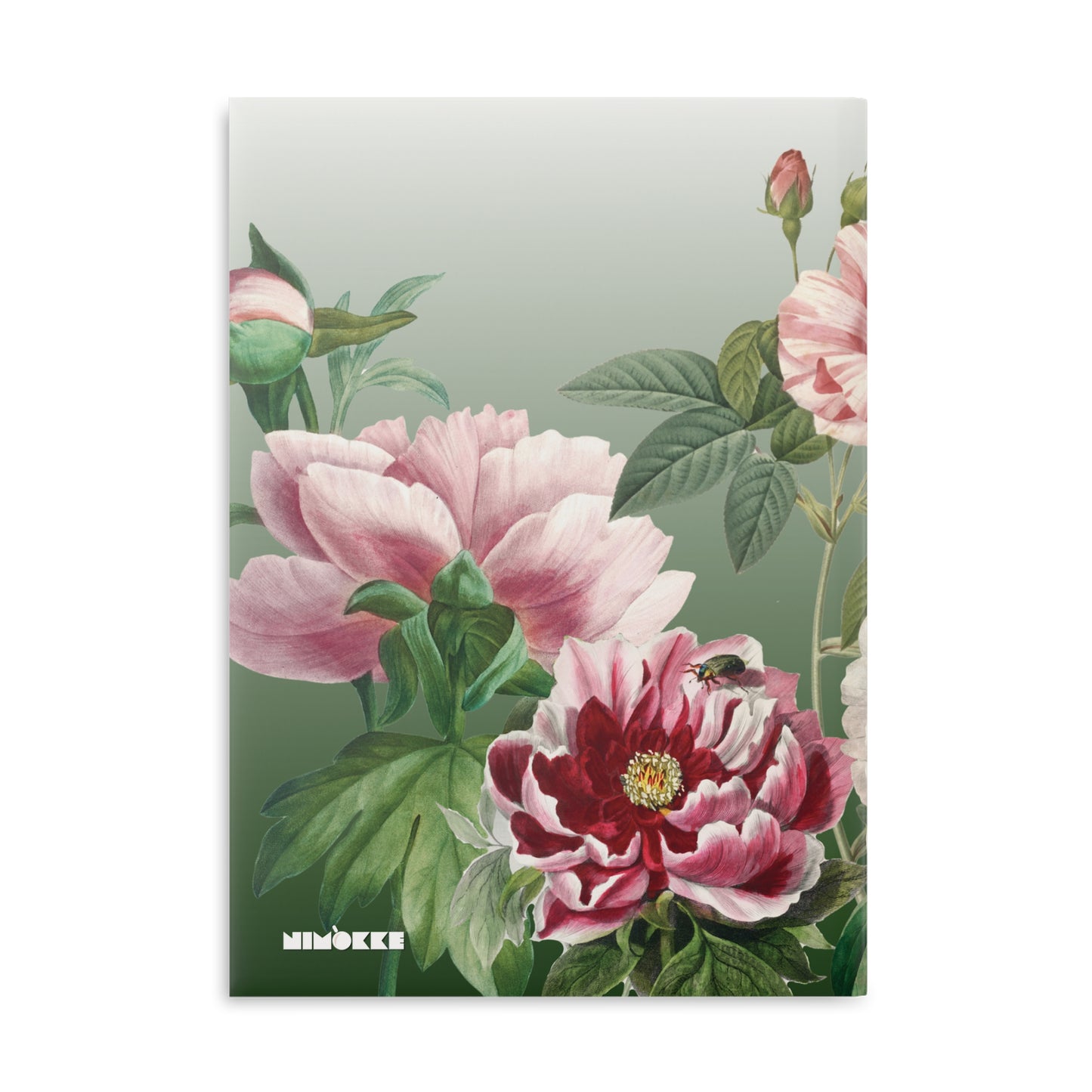 Vintage Peony Floral Green Hardcover Notebook