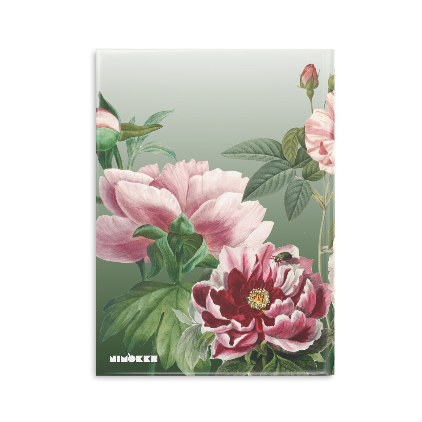 Vintage Peony Floral Green Hardcover Notebook