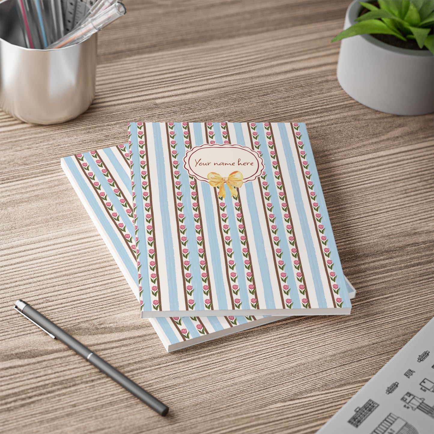 Tulips & Yellow Bow 01 Notebook A5 – Personalized Softcover Journal
