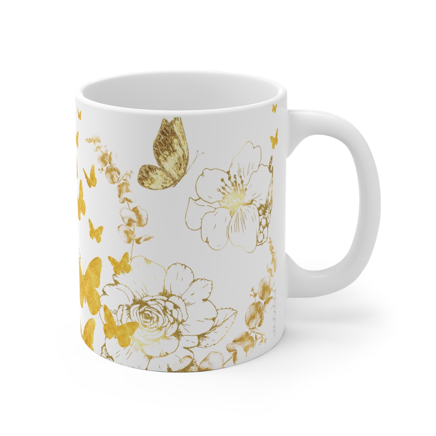 Gold Floral Ceramic Mug with Butterflies
