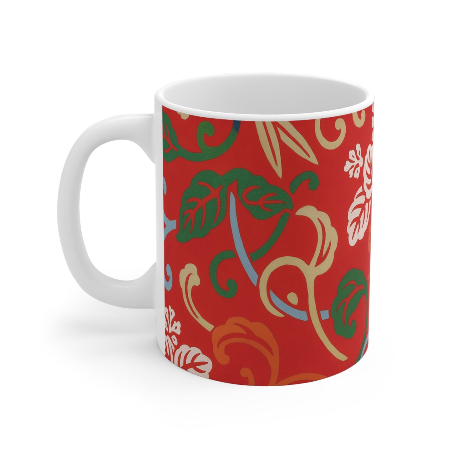 Keramische Mok met Rood Traditioneel Japans Brokaat Design