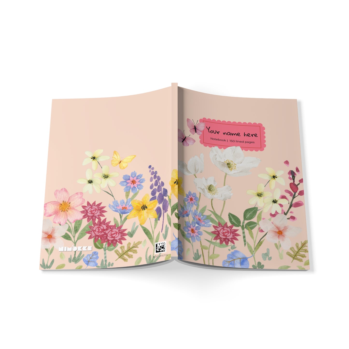 Softcover Notebook A5 Blush Blooms — Personalized Journal, Wildflower Design