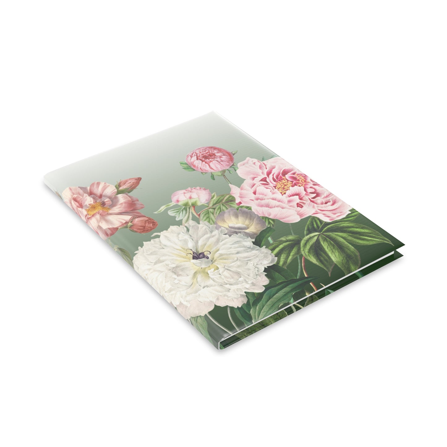 Vintage Peony Floral Green Hardcover Notebook