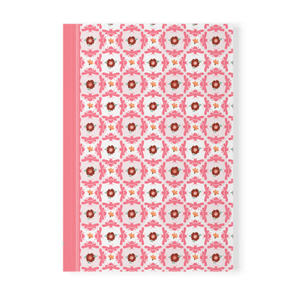 Softcover Notebook A5 Pink Bees & Floral Pattern | Decorative Lined Journal