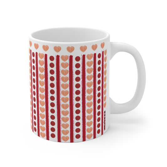 Pink Heart Pattern Ceramic Mug – 11 oz Romantic Coffee & Tea Cup