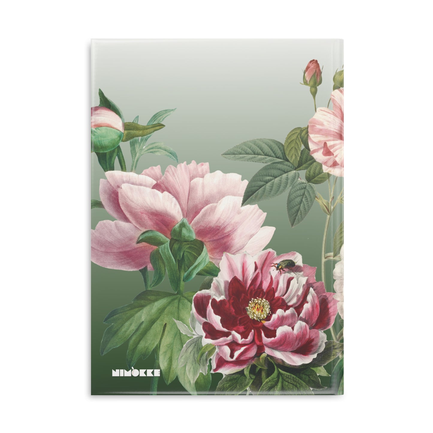 Vintage Peony Floral Green Hardcover Notebook