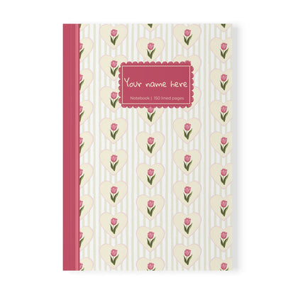 Tulip Heart Floral Notebook A5 Pink – Personalized Softcover Journal
