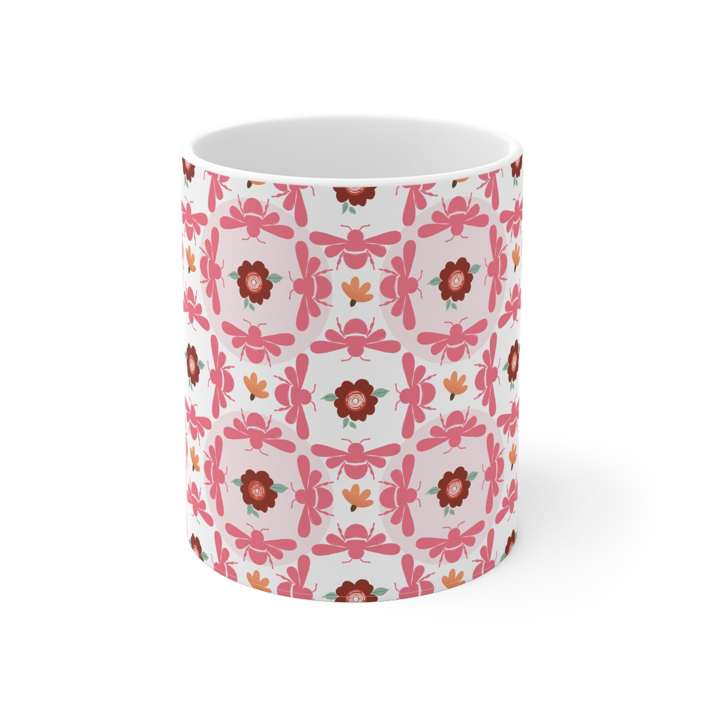 Pink Bees & Flowers Ceramic Mug