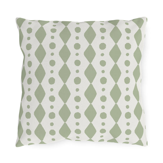 Chic Outdoor Throw Pillow with Pale Green dots and diamonds
