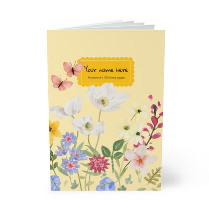 Softcover Notebook A5 Golden Blooms — Personalized Journal, Wildflower Design