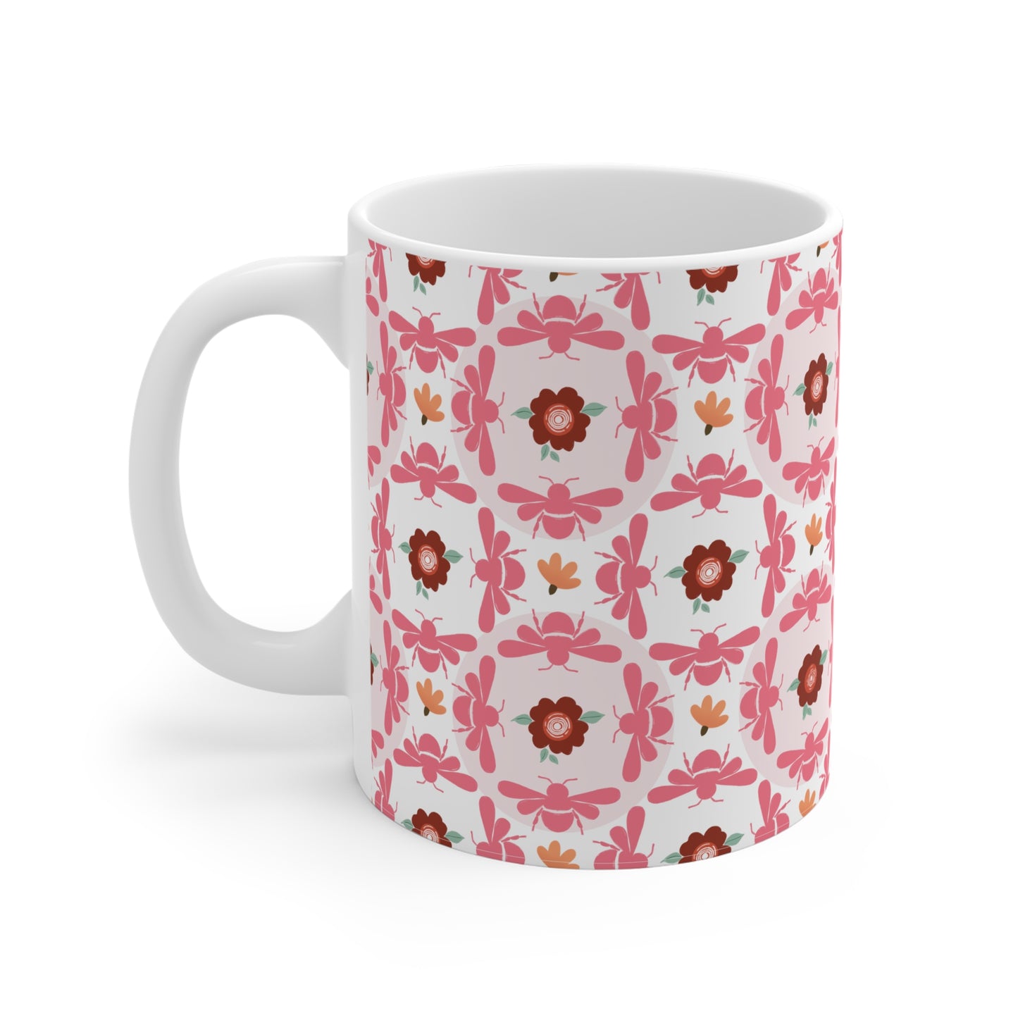 Pink Bees & Flowers Ceramic Mug