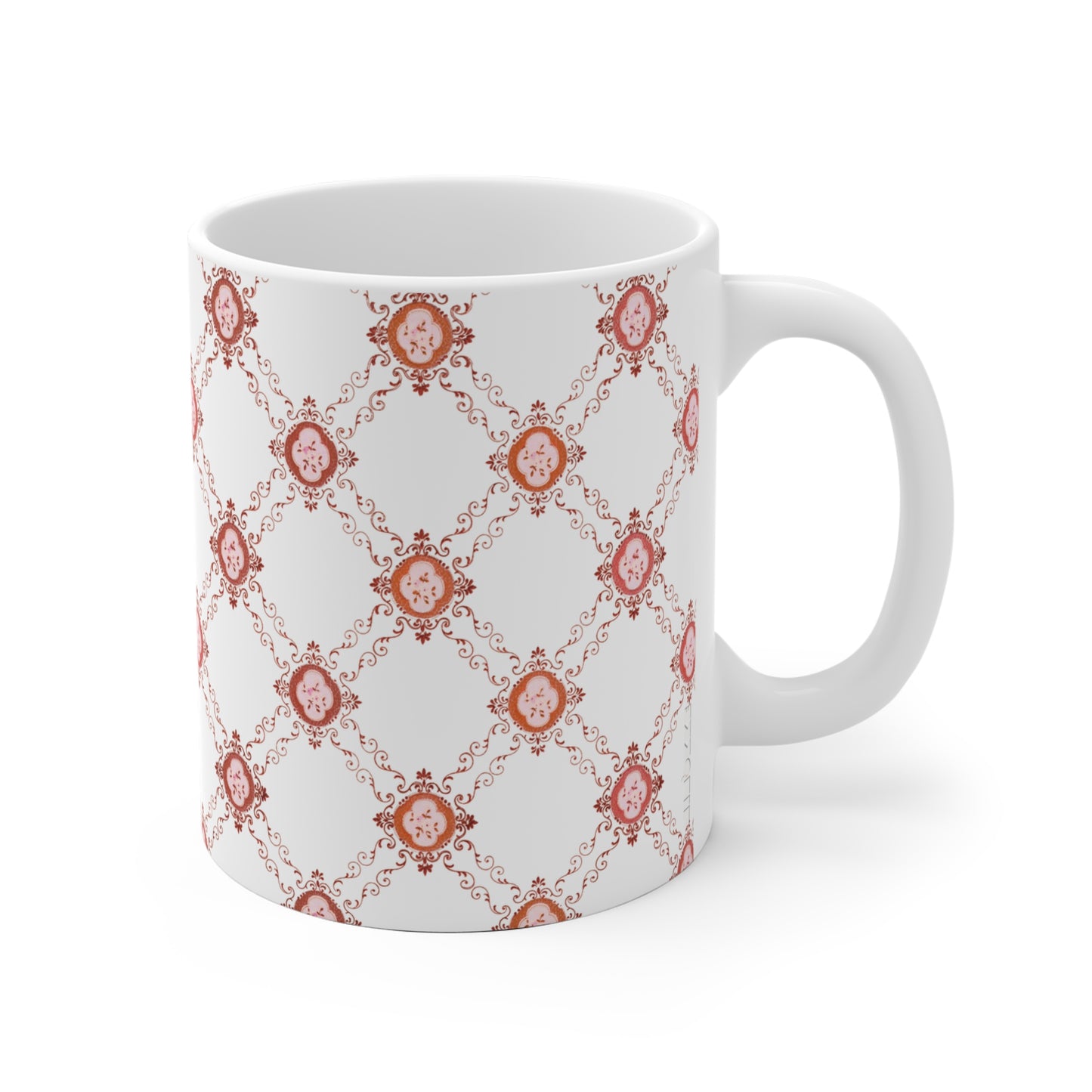 Victorian Floral Pattern Pink (White) Ceramic Coffee Mug