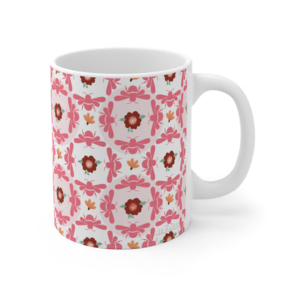 Pink Bees & Flowers Ceramic Mug