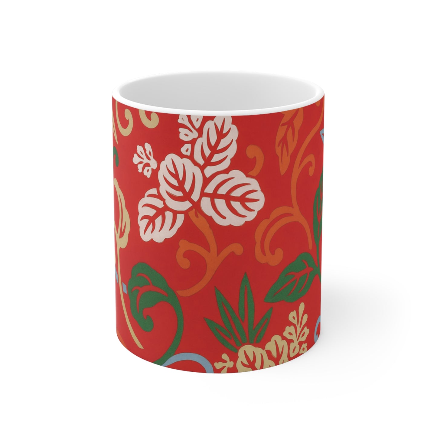 Keramische Mok met Rood Traditioneel Japans Brokaat Design