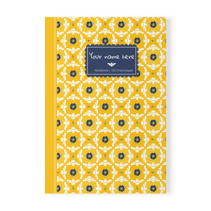 Softcover Notebook A5 White Bees & Floral Pattern — PERSONALIZED Decorative Journal