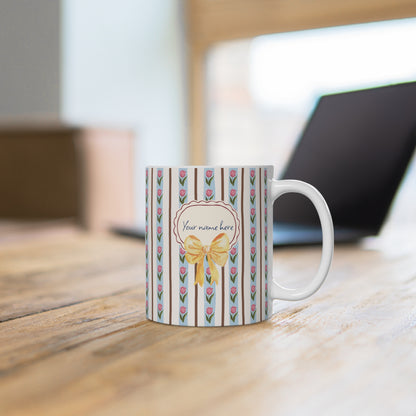 Personalized Little Tulips Mug 2 – Custom Name Coffee & Tea Cup, 11 oz Floral Ceramic Mug
