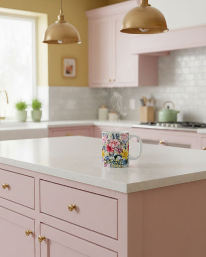 Floral Watercolor Ceramic Mug – 11 oz Flower Coffee and Tea Cup