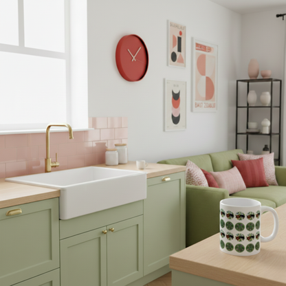 Green Floral Polka Dots Ceramic Mug