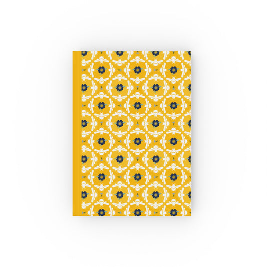 Hardcover Notebook White Bees and Floral Pattern - Ruled, Graph or Blank