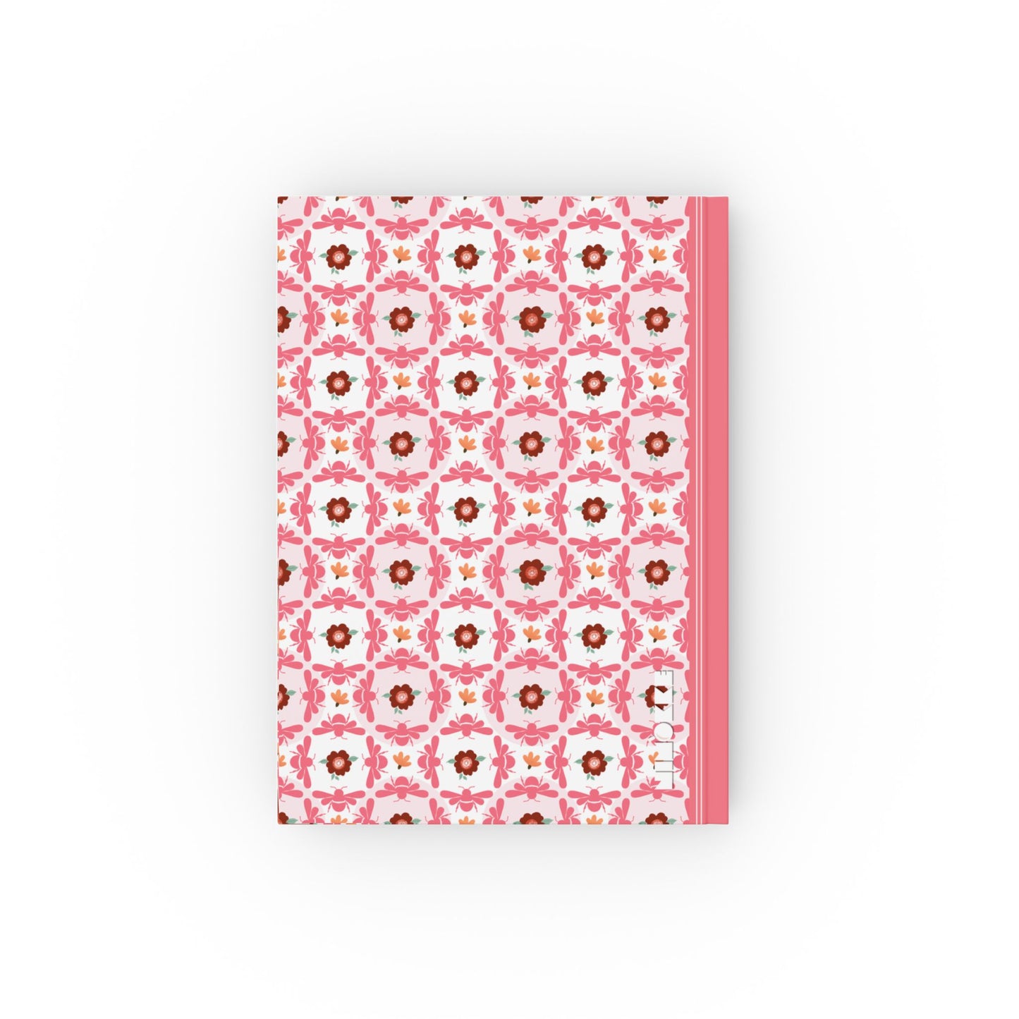 Hardcover Notebook Pink Bees & Floral Pattern - Ruled, Graph or blank