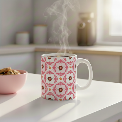 Pink Bees & Flowers Ceramic Mug