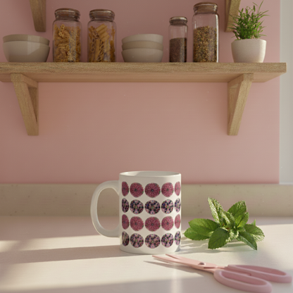 Pink Polka Dot Floral Ceramic Mug