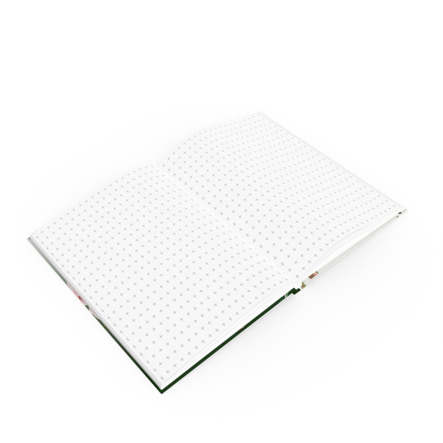 Open Floral notebook with grid pattern on a white background